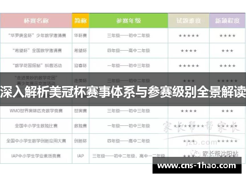 深入解析美冠杯赛事体系与参赛级别全景解读 深入解析美冠杯赛事体系与参赛级别全景解读