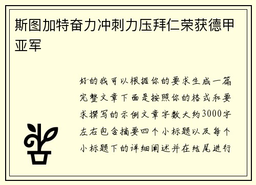 斯图加特奋力冲刺力压拜仁荣获德甲亚军